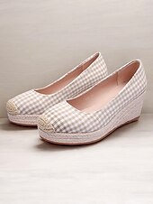 cheap Platform Heels-Women&#039;s Red Gingham Espadrille Wedge Heels with Crochet Toe Cap, Vintage Style Summer Shoes for Casual and Vacation Wear