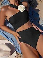 levne Sady bikin-Dámské Plavky Bikiny 2 ks Slipy Plavky Volná záda Štíhlý S vysokým pasem prázdniny Oblečení na pláž Pevná barva Asymetrický krk Bez rukávů Plavky