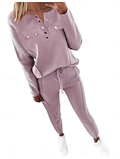 preiswerte Blusenanzüge für Damen-Damen Modisch Strassenmode Täglich Bluse Chinesisch Chino Langarm Rundhalsausschnitt Glatt Casual Täglich Rosa Braun Herbst Regular Fit