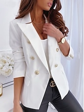 cheap Blazers &amp; Suits-Women&#039;s Blazer Formal Button Solid Color Casual / Daily Stylish Regular Fit Outerwear Long Sleeve Winter Black S