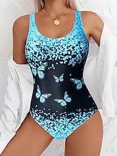 abordables Maillots de bain une pièce-Maillots de bain pour femmes Monokini 1 Pièce Maillot de bain Dos Nu Contrôle du Ventre Taille Haute Slim Vacances Plage Ombre Papillon Col U Sans Manches Maillots de bain