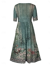 abordables Robes Bohémiennes-Femme Robe Maxi Robe casual Robe Évasée Robe Trapèze robe boheme Décontractées du quotidien Standard Floral Manche Courte Col V Noir Rouge bleu marine Bleu Roi Eté Printemps Automne
