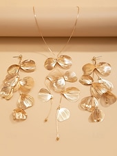 cheap Women&#039;s Necklace-Gold Petal Pendant Necklace and Drop Earrings Set – Elegant Floral-Inspired Jewelry for Women, Perfect for Weddings, Parties, and Formal Events