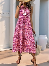 cheap Elegant Floral Dresses-Women&#039;s Midi Dress Casual Dress Swing Dress A Line Dress Tank Dress Casual Daily Regular Fit Floral Sleeveless V Neck Blue Fuchsia Green Summer Spring Fall
