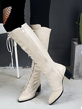 baratos Botas da moda-botas femininas elegantes de couro sintético marrom com cadarço e salto bloco | perfeitas para o outono e inverno