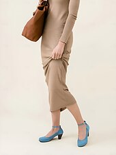 abordables Années 1950-escarpins élégants à bride à la cheville en daim bleu pour femmes avec talon bloc - parfaits pour les mariages et les occasions spéciales