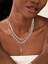 cheap Women&#039;s Necklace-Layered Gold Chain Necklace Set with Cross Pendant and Simulated Rhinestone Accents – Fashionable Jewelry for Women, Perfect for Parties, Everyday Wear, and Special Occasions