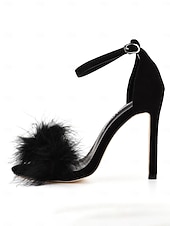 Women's Pink Suede Heels with Fluffy Straps and Pointed Toe | Perfect for Wedding, Parties and Night Out cheap Semi-Formal-Women's Pink Suede Heels with Fluffy Straps and Pointed Toe | Perfect for Wedding, Parties and Night Out