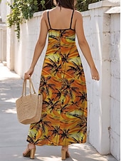 cheap Hawaiian Dress-Women&#039;s Maxi Dress Sundress A Line Dress Floral Dress Flowy Vacation Casual Beach Regular Fit Bohemian Boho Sleeveless V Neck Orange Summer Spring