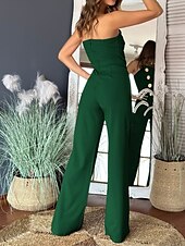 cheap Jumpsuits-Women&#039;s Normal Jumpsuit Elegant Solid Color Sleeveless Wide Leg Strapless Buttons Daily Regular Fit Black White Red Summer