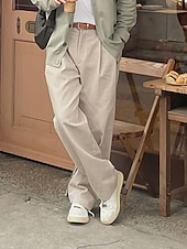 baratos Solto-Homens Graduação Social Calças chinês Calças Plissadas Botões Bolsos Perna reta Tecido Conforto Formal Festa Trabalho Moda Estilo Clássico Damasco Micro-Elástica