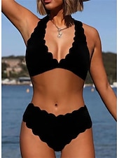 halpa Bikinisetit-Naisten Pluskoko Uima-asut Bikinit 2 kpl Pikkutuhmat Uimapuku Avoin selkä Niskalenkki Loma Seksikäs Puhdas väri V-pääntie Hihaton Uimapuvut