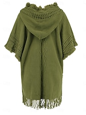 abordables Boléros et capes-Femme Pullover Décontractées Couleur unie A côtes Col V Patchwork Franges Sans Manches Sans Manches Hauts longs Tricoter Extérieur Rendez-vous Noir Vert Printemps Automne