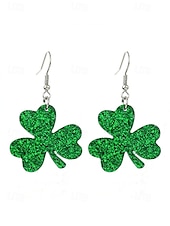 levne Dámská náušnice-ulice. Patrick&#039;s day zelené třpytivé kloboukové náušnice – trojlískový design, zábavné slavnostní šperky pro ženy, ideální pro irské oslavy a sváteční večírky