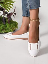 cheap Women&#039;s Flats-Women&#039;s Brown Faux Leather Pointed-Toe Flats with Bow and Rhinestone Detailing - Casual and Office Wear Shoes