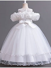 baratos Vestidos para Menina das Flores de Casamento-Vestido de Florista Comprimento Total Princesa Concurso  Performance Vestido Prom Fofo Chiffon com Laço(s) Camada Plissada Ajuste 3-16 Anos