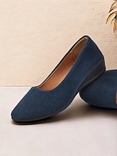 お買い得  レディースフラットシューズ-クッションソールを備えた女性用の柔らかいネイビーブルーのスエードスリッポンフラットシューズ | 普段使いに最適