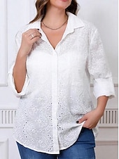 economico Top in Pizzo-Top in pizzo elegante bianco da donna blusa all&#039;uncinetto floreale top regolari maniche lunghe colletto a camicia bottoni vestibilità regolare abbigliamento quotidiano romantico top petite estivi per