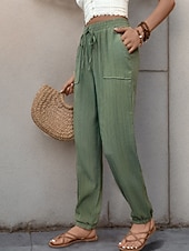 cheap Straight-Leg Pants-Women's Tapered pants Chinos Fashion Streetwear Full Length High Waist Plain Pocket Elastic Waistband Comfy Soft Comfortable Micro-elastic Outdoor Street Black Green Khaki Spring &amp;  Fall Regular Fit