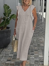 levne Šaty-Dámské Maxi šaty Šaty inspirované plátnem Volnočasové šaty Tankové šaty stylové Základní Na běžné nošení Dovolená Denní Běžný Bez vzoru Bez rukávů Do V Bílá Námořnická modř Meruňková Léto Jaro