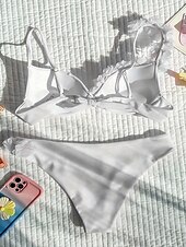 billiga Bikiniset-Dam Badkläder Bikini 2 st Kaxig Baddräkt Öppen rygg Smal Blommor i 3D Semester Standkläder Ensfärgat V-hals Ärmlös Baddräkter