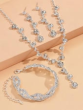 cheap Women&#039;s Necklace-Elegant Rhinestone Jewelry Set for Women, Includes Necklace, Earrings, and Bracelet, Perfect for Weddings, Parties, and Formal Events