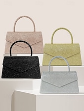 voordelige Clutches &amp; Avondtasjes-Dames Koppeling Avondtasje Schoudertassen Klep tas Polyesteri Feest Bruiloft Ketting Grote capaciteit Multi-dragen Effen Kleur Zilver Zwart Lichtbruin