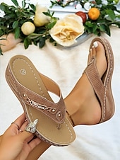 cheap Casual Sandals-Women&#039;s Red Perforated Flip-Flop Sandals with Rhinestone Decoration Comfortable Summer Shoes for Casual Wear and Beach Outings