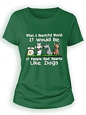 cheap Humor&amp;Quotes tee-Women&#039;s 100% Cotton T Shirt Casual Animal Regular Tops Short Sleeve Round Neck Print Regular Fit Daily Black Blue Green Summer