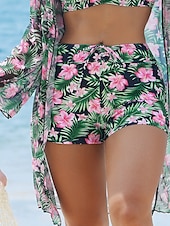 abordables Ensemble de bikinis-Femme Maillots de Bain Trois pièces Shorts Maillot de bain Patchwork Elégant Vacances Floral Graphic manche longue Maillots de bain