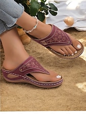 olcso Kényelmes szandálok-női piros strasszos éksarkú flip-flop szandál, nyitott orr, kényelmes nyári lábbeli hétköznapi kirándulásokhoz és nyaralásokhoz