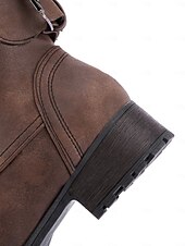 cheap Combat Boots-Versatile Brown Leather Lace-Up Boots with Military Flair for Women - Perfect for Fall and Winter Everyday Wear