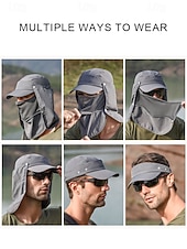abordables Sombreros de hombre-Sombrero para el sol convertible para hombre con solapa para el cuello y cubierta facial desmontable, gorra liviana con protección UV para caminatas al aire libre, pesca y campamentos.