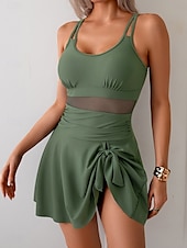 cheap One-piece swimsuits-Women&#039;s Swimwear One Piece Monokini Swim Dress Swimsuit Mesh Backless Tummy Control High Waist Slim Vacation Beach Wear Solid Color U Neck Sleeveless Bathing Suits