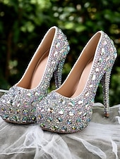 preiswerte Braut-Damen Pumps mit silbernem Strassbesatz und hohem Absatz – glamouröse Braut- oder Abendschuhe für Hochzeiten und besondere Anlässe