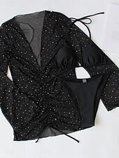 voordelige 3-delige bikiniset-Dames Zwemkleding Bikini 2 stuks String Zwempak Blote rug Slank Vakantie Strand Kleding Effen Kleur Halternek Mouwloos Lange mouw Badpakken