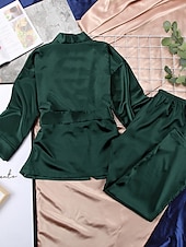 economico Pigiami da donna-Per donna Set pigiama Informale Comoda Colore puro Vita elastica Top dell&#039;accappatoio Pantalone Interni Giornaliero Mezza manica A V Nero Blu Verde Estate Primavera Autunno Standard