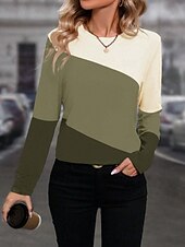 tanie Koszulka w paski i geometryczna-Koszulka Kobieca z Długim Rękawem Tunika Geometryczna Casual Regularne Top codzienny nadruk Zielony Wiosna Jesień