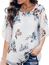 abordables Tops Graphiques pour Femmes-Femme Chemisier Graphic mode Décontractées Manches 3/4 Col Ras du Cou Hauts réguliers Vacances Soirée Travail Noir Blanche Bleu Printemps Automne