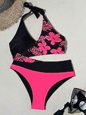 abordables Ensemble de bikinis-Maillots de bain femmes bikini 2 pièces maillot de bain osé dos nu vacances plage floral col halter sans manches
