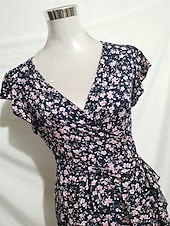 voordelige Casual bloemenjurken-Dames Maxi-jurk Casual jurk Boho chique jurken Bohemen leuke Style Stijlvol Flutter mouw Vakantie Dagelijks Strand Ruim Passend Grafisch Korte mouw V-hals Groen Donkerblauw Zomer Lente