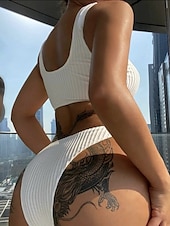 voordelige Bikinisets-Dames Zwemkleding Bikini 2 stuks String Zwempak Blote rug Slank Vakantie Strand Kleding Effen Kleur U-hals Mouwloos Badpakken