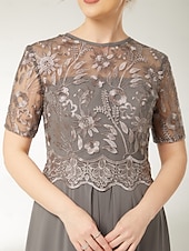 tanie Kombinezony mamy-Kombinezony dla matki panny młodej Elegancka sukienka w kształcie diamentu Długość do kostek Elastyczny Chiffon krótki rękaw z koronkowymi plisami