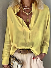 economico Top da Lavoro per Donne-Per donna Camicia Blusa Tinta unica Essenziale Informale Manica lunga Collo dentellato Top regolari Giornaliero Giallo Beige Primavera &amp; Autunno