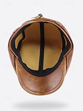 cheap Men&#039;s Hats-Stylish Brown Faux Leather Flat Cap with Vintage Finish | Perfect for Casual and Dressy Occasions