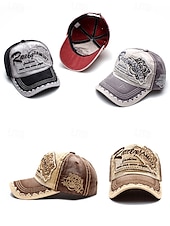 cheap Men&#039;s Hats-Men&#039;s Vintage Distressed Baseball Cap – Embroidered Patch Design, Casual Adjustable Hat for Outdoor Sports, Travel, and Everyday Wear