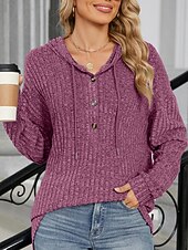 baratos Moletons e Sweatshirts Texturizados-Mulheres Moletom com textura Pulôver Moletom Com Capuz Tecido Casual Manga Longa Com Capuz Tops regulares Rua Dia a Dia Botões Azul Fúcsia Cinzento Primavera Outono