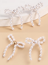 cheap Women&#039;s Earring-Elegant Pearl Bow Earrings with Delicate Design | Perfect for Everyday Wear and Special Occasions