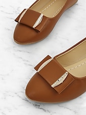 cheap Women&#039;s Flats-Women&#039;s Brown Faux Leather Pointed-Toe Flats with Bow and Rhinestone Detailing - Casual and Office Wear Shoes