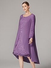 cheap With Jacket-Two Piece A-Line Dress Beach Wedding Suit Mother of the Bride Dress Elegant Plus Size Jewel Neck Tea Length Chiffon Lace Short Sleeve Jacket Dresses with Solid Color